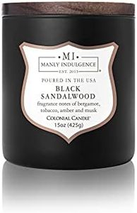 Manly Indulgence Black Sandalwood Scented Candle for Men 15 oz – Bergamot, Tobacco, Amber & Musk - Wood Wick - Up to 60 Hours Burn - Soy Blend Wax, USA Poured – Signature Collection