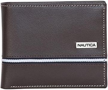 Nautica Men's Logo Plate Brown Bifold Wallet, One Size