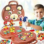 Magic Montessori Play Toolbox Creativity Tool Kit for Kids DIY Play Toy Set & Drill Screw Tool Set 3D Mosaic Puzzle Toy Removable Kids Tool Set Gift for 3-5 Year Old Boy (Bear)