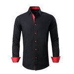 ALEX VANDO Mens Dress Shirts Regular Fit Long Sleeve Men Shirt(Black,Large)