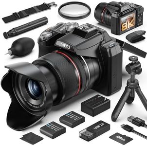 8K & 64MP Digital Camera for Photography, 48X Zoom (16X Optical + 3X Digital) with Moon Mode, 180° Flip Screen, WiFi, Micro HDMI, 64GB Card & 2 Batteries, Vlogging Camera for YouTube (Black)