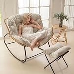 HIGOGOGO Giant Patio Rocking Chair, Indoor Outdoor Egg Freestyle Papasan Chair with Cushion and Frame, Comfortable Leisure Lounge Chair for Living Room, Bedroom