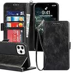 iCoverCase for iPhone 11 Pro Max Wallet Case with Wrist Strap, [RFID Blocking] PU Leather Kickstand Shockproof Case with Credit Card Holder Magnetic Flip Folio Cover Case (Black)