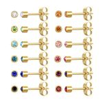 12 Pairs Ear Piercing Stud Earrings Set,Gold Plated Surgical Stainless Steel Multicolor Birthstone Cubic Zirconia Stud Earrings for Ear Piercing Guns (Gold 3mm)