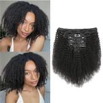 Humistwbiu Afro Kinky Curly Clip in Hair Extensions for Black Women Human Hair 10A Brazilian Virgin Human Hair 4C Kinky Curly Clip ins Natural Black Color 8pcs/set 12 Inch