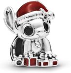 Beads R Us ® - Lilo & Stitch Christmas charm in sterling silver and Enamel, Compatible with all European style Charm Bracelets, Anklets and Necklaces.