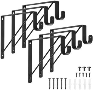 Supforce 6 Pack Closet Rod Bracket, Heavy Duty Closet Rod Support with Rod Holder, Wall Mounted Closet Shelf Brackets with Triangle Stabilizing Design for Closet, Bathroom and Kitchen, Black