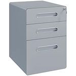 Vinsetto Lockable File Cabinet with 3 Drawers, Vertical Office Drawer for A4, Letter, Legal Size, Anti-tilt Design, Pre-Assembled Body, Grey