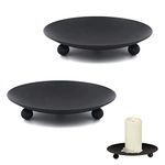 2Pcs Candle Holders, Black Retro Pillar Candle Holder 11cm Iron Candle Plate Candlesticks Candle Tray Decorations for Home, Wedding, Parties, Pray Decoration