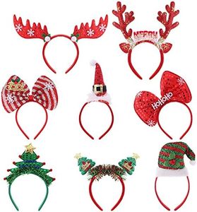 8 Pieces Christmas Headbands for Kids Adults Christmas Hats Reindeer Antler Xmas Tree Head Hat Toppers Costume Headbands for Christmas Holiday Parties, Annual Holiday, Photos Booth