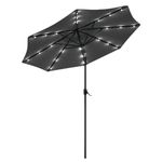 The Fellie 3M Garden Parasol with 24 Solar-Powered LED Lights, Large Outdoor Garden Umbrella, Patio Umbrella with Tilt and Crank Handle for Beach, Pool, Patio, Dark Gray