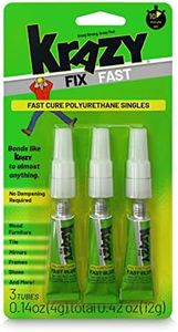 Krazy Fix Fast Waterproof Glue, Fast Curing Polyurethane Singles, Repair Adhesive for Shoe Repair, Ceramic, Plastic, Jewelry, Metal, 12 Grams (Pack of 3 x 4g Mini Tubes)