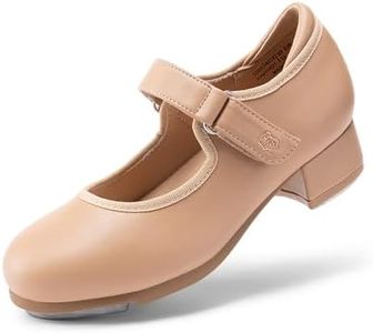 DREAM PAIRS Girls Mary Jane Tap Shoes,Tan,8 Toddler
