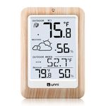 Indoor Outdoor Thermometer Wireless Weather Station, Temperature Humidity Monitor Battery Powered Inside Outside Thermometers with 100m Range Remote Sensor and Backlight Display (Wood)