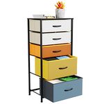 LLappuil Tall Dresser for Kids Bedroom 5 Drawers Fabric Nursery Chests & Dressers for Closet Living Room Entryway Hallway with Steel Frame, Wood Top, Multicolor