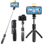 TYROCX Bluetooth Extendable Selfie Sticks with Wireless Remote and Tripod Stand, 3-in-1 Multifunctional Selfie Stick with Tripod Stand Compatible with All Phones-Black