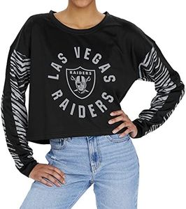 LAS Vegas Raiders Womens Black Crew Crop TOP Black/Gray Zebra Sleeves X-Large