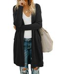 OUGES Black Cardigan for Women 2024 Open Front Long Knitted Cardigan Sweater with Pockets(Black,M)