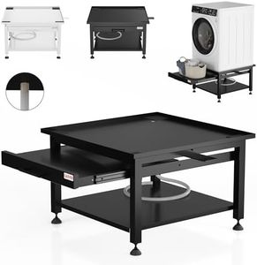 Garvee 27" Wide Washer and Dryer Pedestals with Pullout-Shelf, 16" Hight Laundry Pedestal with Adjustable Anti-Vibration Pads, Drain Pan and Hose, 1000 lbs Capacity, Black