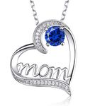 Love Heart Pendant Mom Necklace Birthday Gifts for Mom Blue Sapphire September Birthstone Necklace Sterling Silver Fine Jewelry