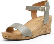 DREAM PAIRS Womens Open Toe Buckle Ankle Strap Platform Wedge Sandal, Grey/Pu-6 (Nini-8)