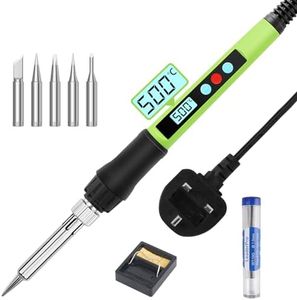 LeaderPro Flexible LED 100W Soldering Irons, Adjustable 180-500°C Temp Set with ON/OFF Switch, 10g Solder,5 Tips, Stand,Soldering Kit for Welding, Repairs & DIY