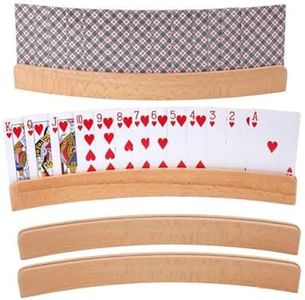 Set of 4 Curved Playing Cards Holders for Seniors Adults,Solid Wood Poker Card Holder Stand Display Rack for Cards ,Simple Design, Natural Wood Material, Ideal for Multiplayer Games,Wood Curved Playing Card Holders ﻿