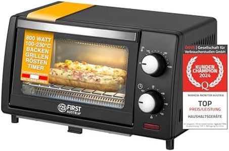 TZS First Austria Mini four 10L, four electrique, 800W, avec Minuteur 0-60 min, Jusqu'à 230°C, Mini four à pizza, 2 hauteurs de grille, Noir