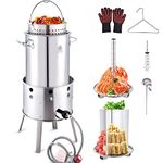 ARC 32QT Crawfish Boil Pot With Basket Kit, Stainless Steel Crab Boil Pot And Burner 37,000BTU,Seafood Boil Tamale Steamer Turkey Fyrer Pot With Injector Thermometer, High Temperature Resistant Gloves