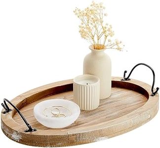 Farmlyn Creek Oval Wooden Serving Tray with Handles, Decorative Platter for Coffee Table, Living Room (15.75 x 10.8 x 1.25 in)