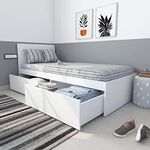 Studio Kook Tribe Left with Headboard Engineered Wood Single Bed with Drawers Matte Finish (Moonshine White)