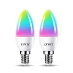 LVWIT E14 Smart Candle Bulb Screw, 5W E14 WiFi RGB Smart Bulb,470Lm,Replace 40 Watt,Compatible with Alexa,Echo and Google Assistant,Remote Control by APP,220-240V, No Hub Required (2 PCS)