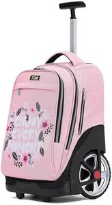 NEW TILAMI 19 inch Rolling Backpack Teens Rolling Backpack Cute Wheeled Laptop Backpack Bookbag Roller Travel Bag College, Flower Pink