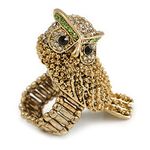 Avalaya Chunky Textured Crystal Owl Ring/Aged Gold Tone/50mm Across/Size 8/9 Adjustable