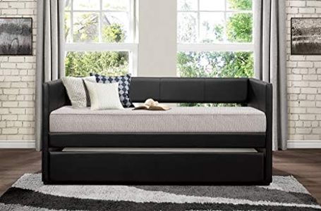 Homelegance Adra PU Leather Upholstered Daybed with Trundle, Twin, Black