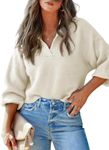 Dokotoo Womens Sweaters Fall 2024 Cute Sweaters Polo V Neck Long Sleeve Winter Lightweight Knitted Pullover Tops Dressy Casual Sweater Tops White