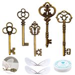 Aokbean 50pcs Large Skeleton Key Flying Keys Charms with Dragonfly Wings and Crystal String for DIY Crafts Pandent Party Room Decorations, Metal