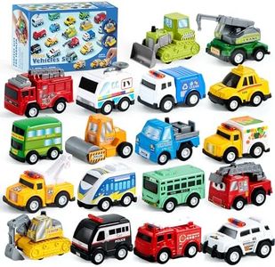 JOYIN 18 Piece Pull Back City Cars and Trucks Toy Vehicles Set Model Car, Friction Powered Die-Cast Cars for Toddlers, Boys, and Girls’ Educational Play