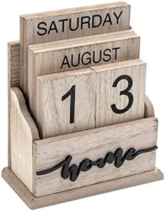 Notakia Perpetual Calendar Wooden Calendar Blocks Vintage Wood Block Calendar for Home Office Desk Accessories Week Month Date Display (Wood Color Home)