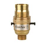 ElekTek Special Safety Switch Lamp Bulb Holder B22 BC Bayonet Shade Ring, 1/2” 26TPI Bottom Entry, Brass, Child Safe Switch Push Bar locks OFF to cut power if lamp bulb not inserted - Made in UK