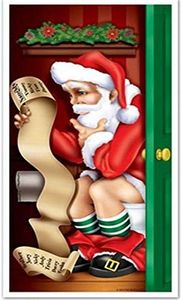 Beistle Restroom Santa Christmas Door Cover Poster Wall Home Party Hanging Decoration