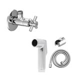 ZAP Bathroom Combo of Angle Valve Corna and Nexa ABS Health Faucet with Stainless Steel and Wall Hook for Bathroom