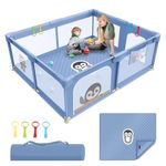 Kids Station Non-Foldable Baby Playard Playpen - Spacious - For Infants upto 4 Years - With Extra Thick Mattress - Storage Pocket and Anti-Fall Grasp Rings - Kids Activity Center with Safety Lock - 6ftx5ft or 180x150cm (Blue)