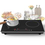 VBGK Double Induction Cooktop, 24 inch 4000W Induction stove top with hot plate,Electric cooktop with LCD Touch Screen 9 Levels Settings with Child Safety Lock & Timer 110V Induction cooktop 2 burner