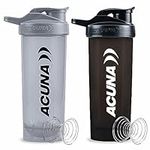 ACUNA Protein Shaker - 700ml (Pack Of 2) | Protein Powder Shaker Bottle With Mixer Ball For Smooth Shake, Leakproof Secure Flip Cap, Gym Shaker For Protein Shakes Ideal Workout Partner (Black-Grey)