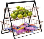 Sunnydaze 2-Tier Fruit Basket for Kitchen Counter - Decorative Tiered Storage Basket for Countertop - Copper - 13.75" W