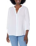 NYDJ Women's 3/4 Sleeve Pintuck Blouse, Optic White, Medium