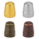 4pcs Metal Sewing Thimbles for Finger, Metal Fingertip Protectors Thimbles for Hand Quilting Embroidery Fingertip Shield thimbles Pad Accessories Sewing Knitting DIY Tools (4 Colors)