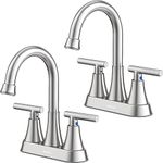 Bathroom Faucets for Sink 3 Hole, Hurran 4 inch Brushed Nickel Bathroom Sink Faucet with Pop-up Drain and Supply Hoses, Stainless Steel Lead-Free Centerset Faucet for Bathroom Sink Vanity RV, 2 Pack