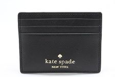 Kate Spade New York Madison Saffiano Leather Small Slim Card Holder in Black, Black, Minimalist